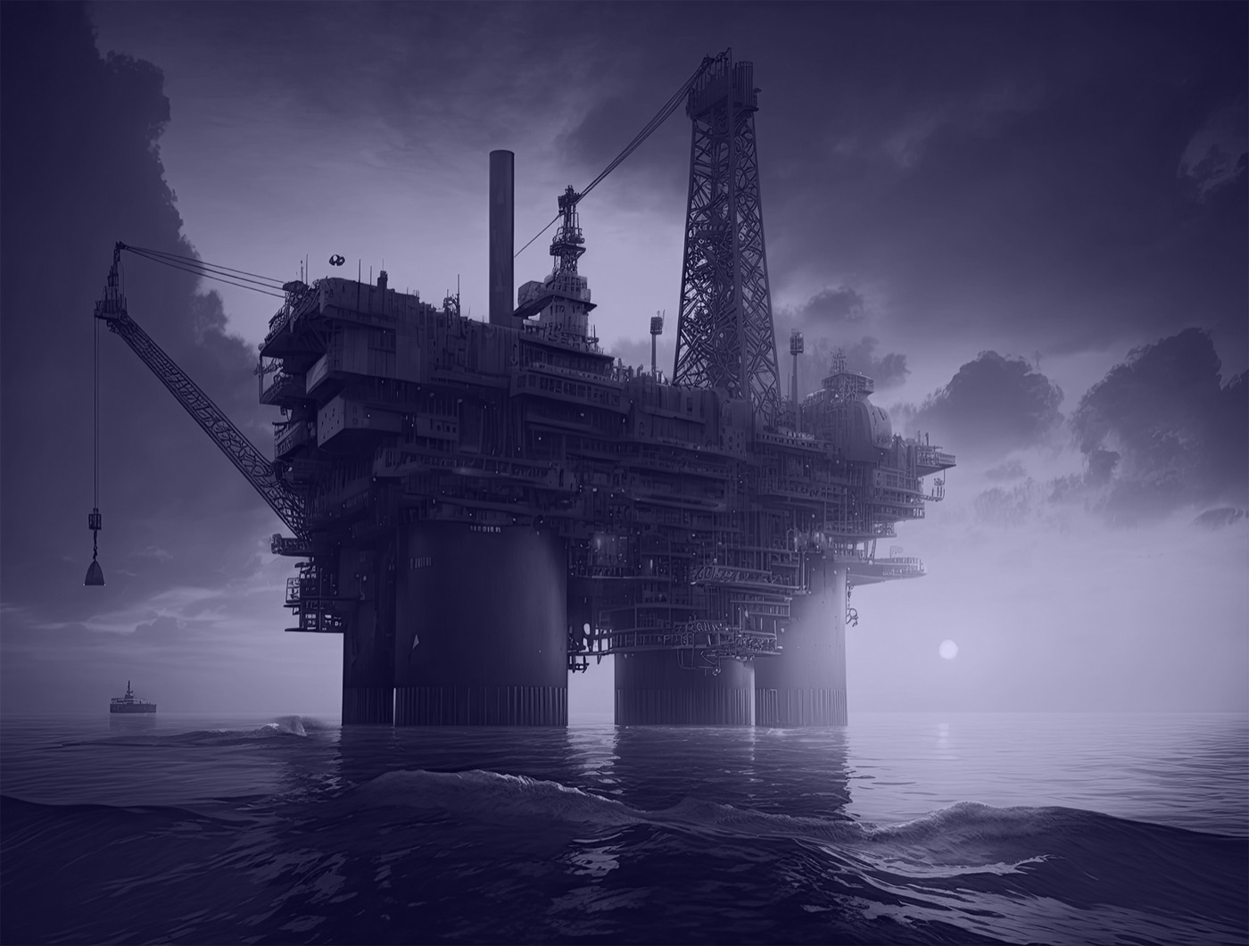 Oil platform at sunset